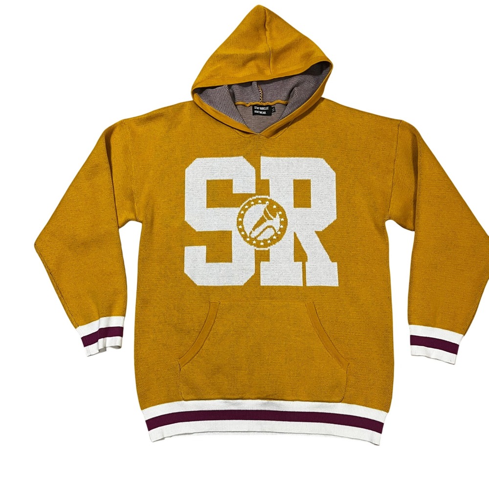 Stay Ribelle Knitwear Mens XL Mustard Yellow Skull Graphic Varsity Hoodie